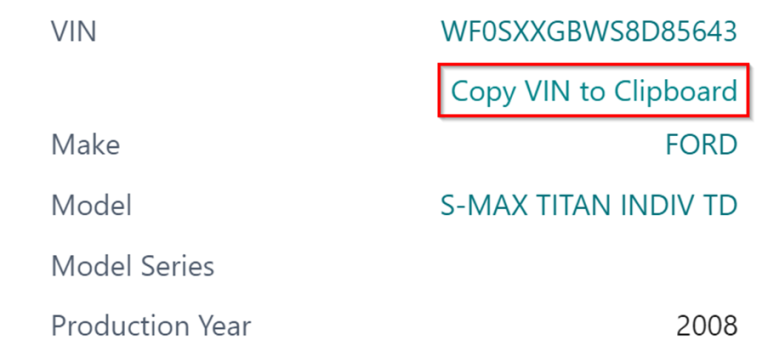 Copy VIN in factbox